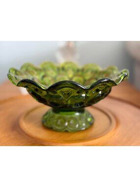 LE Smith Moon & Stars Green Compote Dish Footed 7.75x3.5"